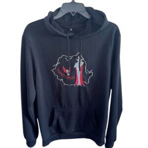 Count Dracula Transylvania Black Embroidered Hoodie Vampire Drawstring Sz Medium